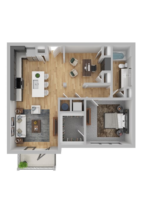 Floor plan for 1 bed, 1 bath, 966 sqft